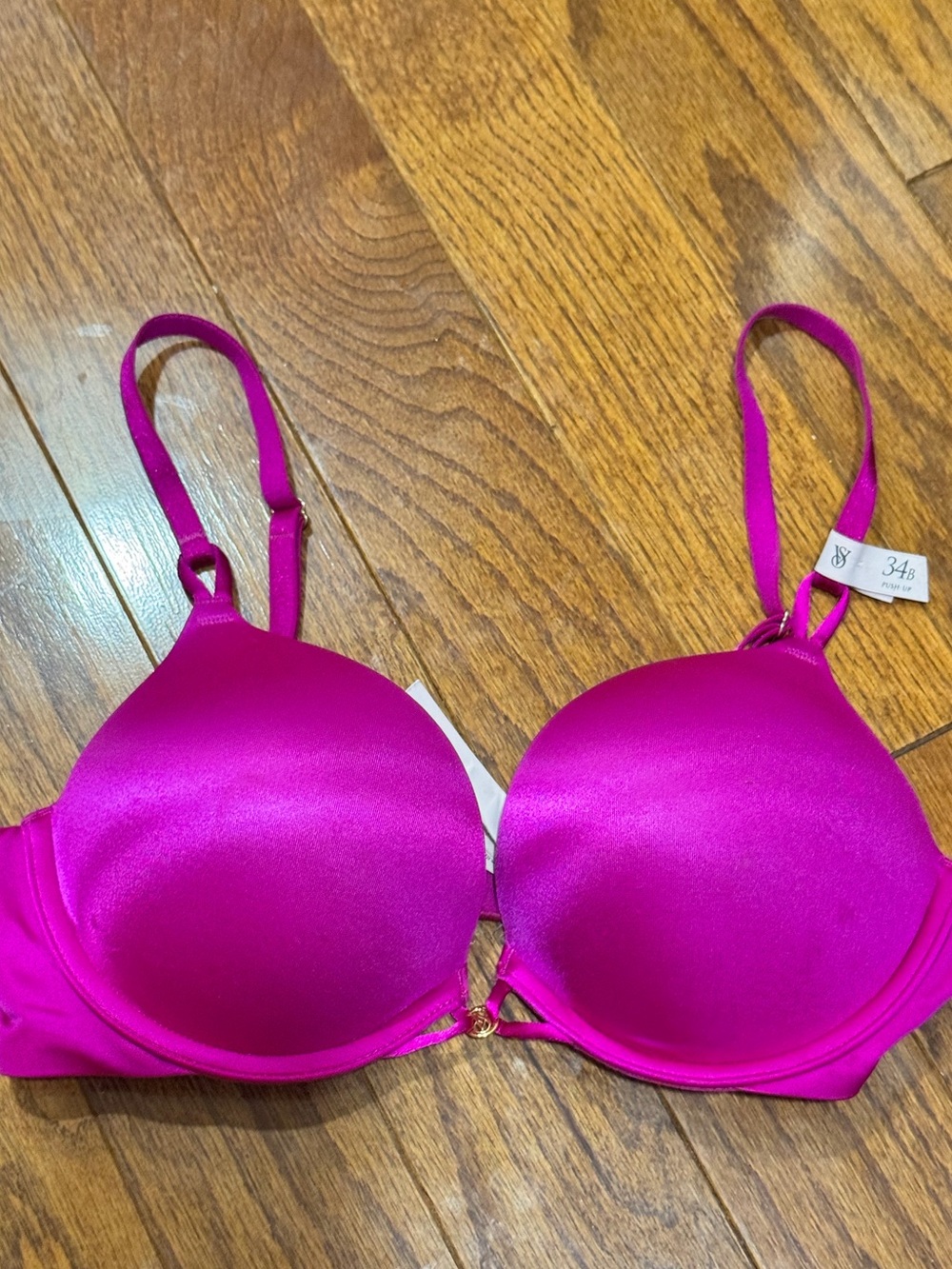Victoria’s Secret Bombshell Satin Plunge RARE Pink Push Up Bra Adds 2 Cups 34B - Picture 2 of 9